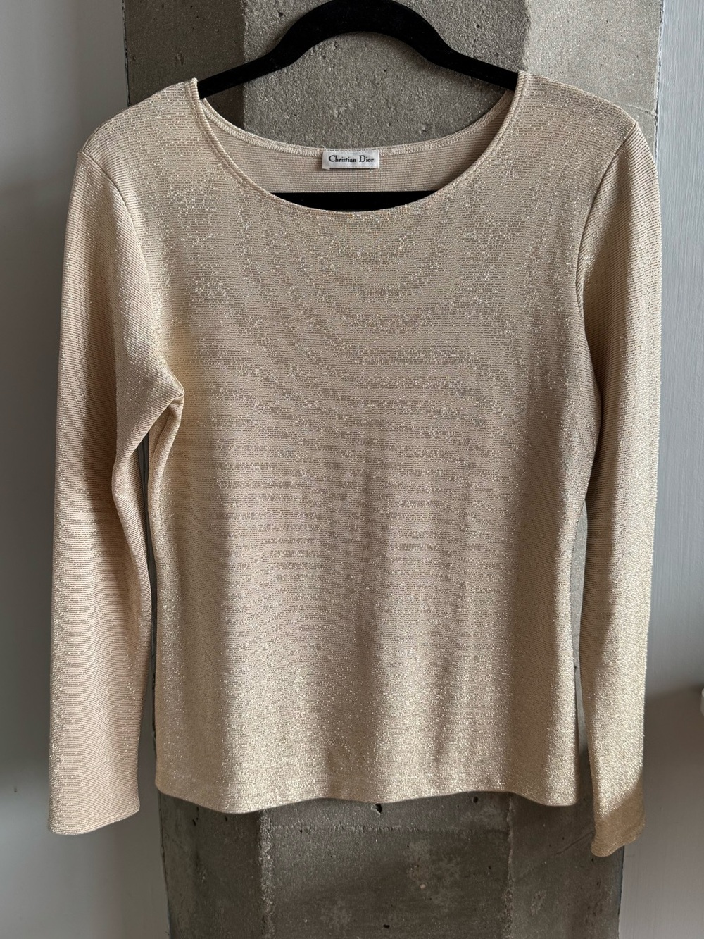 Christian Dior Gold Sparkly Cream Long Sleeve Top S
